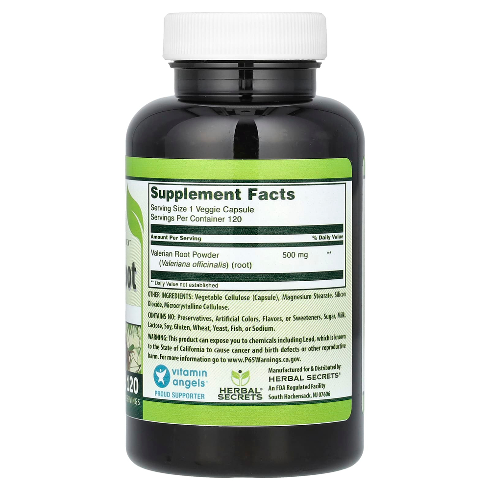 Herbal Secrets, Корень валерианы, 500 мг, 120 растительных капсул