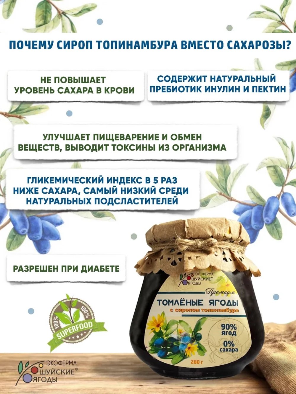 Варенье из жимолости томлёные ягоды, без сахара. 2 банки.