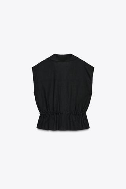ZARA ТОП В СТИЛЕ САФАРИ С ПОЯСОМ ИЗ ЛЬНА, ЧЕРНЫЙ