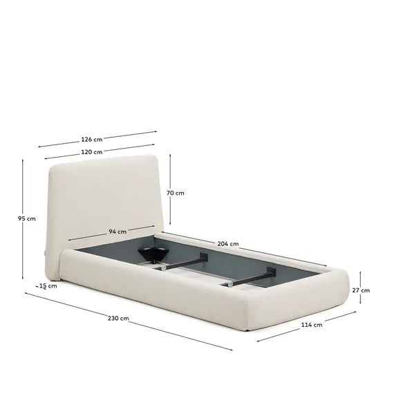 Кровать Martina со съемным чехлом из шенилла цвета экрю 90 x 200