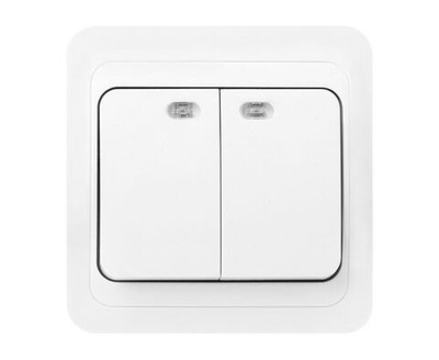 Выключатель Smartbuy 2-клавишный с индикатором 10А, керамика "Марс" (SBE-02w-10-SW2-1-c), белый