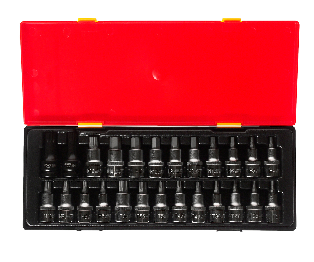 Набор бит-головок 1/2" HEX H4-H14, TORX T20-T60,SPLINE M5-M12 25 предметов JTC