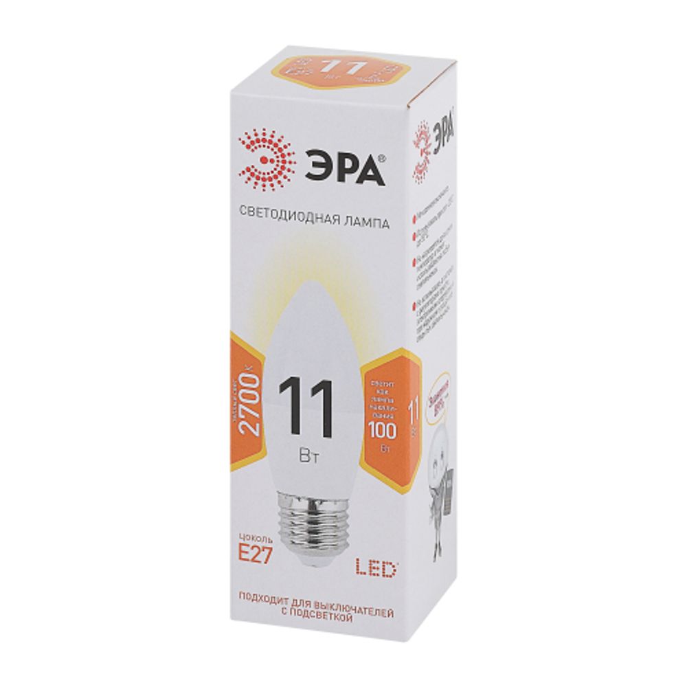 Лампа светодиодная ЭРА STD LED B35-11W-827-E27 E27 / Е27 11Вт свеча теплый белый свет | Лампы cветодиодные Свеча (B/C)