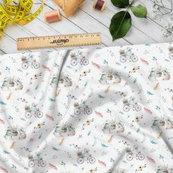 Ткань лен зайки на велосипеде