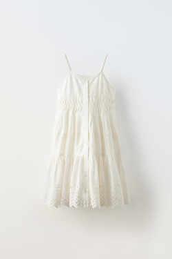 ZARA ПЛАТЬЕ С БРЕТЕЛЯМИ И ВЫШИВКОЙ, БЕЛЫЙ