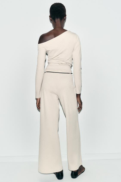 ZARA БРЮКИ-ПИКЕ С ПОЯСОМ, ЭКРЮ