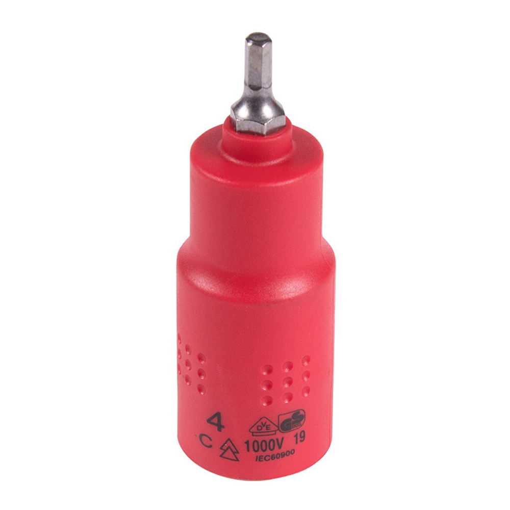 KING TONY (4025VE04) Насадка (бита) торцевая диэлектрическая 1/2", HEX, 4 мм, L = 75 мм