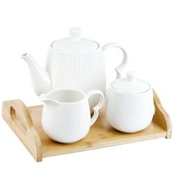 Набор: чайник, сахарница, молочик " " на бамбуковой подставке 26х19,5х18 см