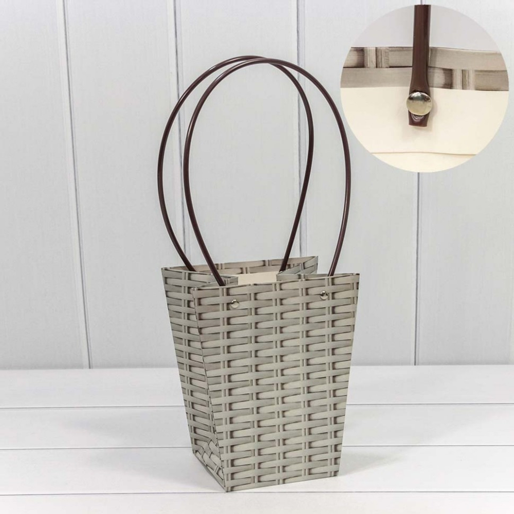 Пакет подарочный 20х17х12см Ваза для цветов "Плетенный" (Серый)