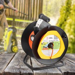 Удлинитель силовой ЭРА RPx-1-2x0.75-20m для газонокосилки без заземления 1 розетка 20м ПВС 2х0.75мм2 | Силовые удлинители