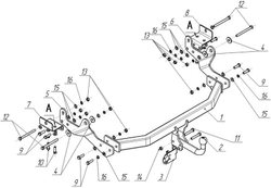 Фаркоп для Hyundai H1 2008-2018, 2018-2023 Тип шара: A. Нагрузки: 2000/90 кг, HY 26
