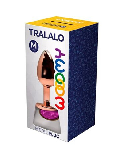 Золотистая анальная втулка Wooomy Tralalo M с розовым кристаллом - 8 см. (Цвет: розовый)