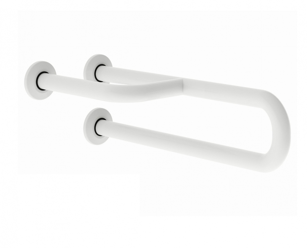 Поручень полукруглый неподвижный с 3 точками опоры Nofer 600 мм с антибактериальным покрытием белый правый, 15047.WB