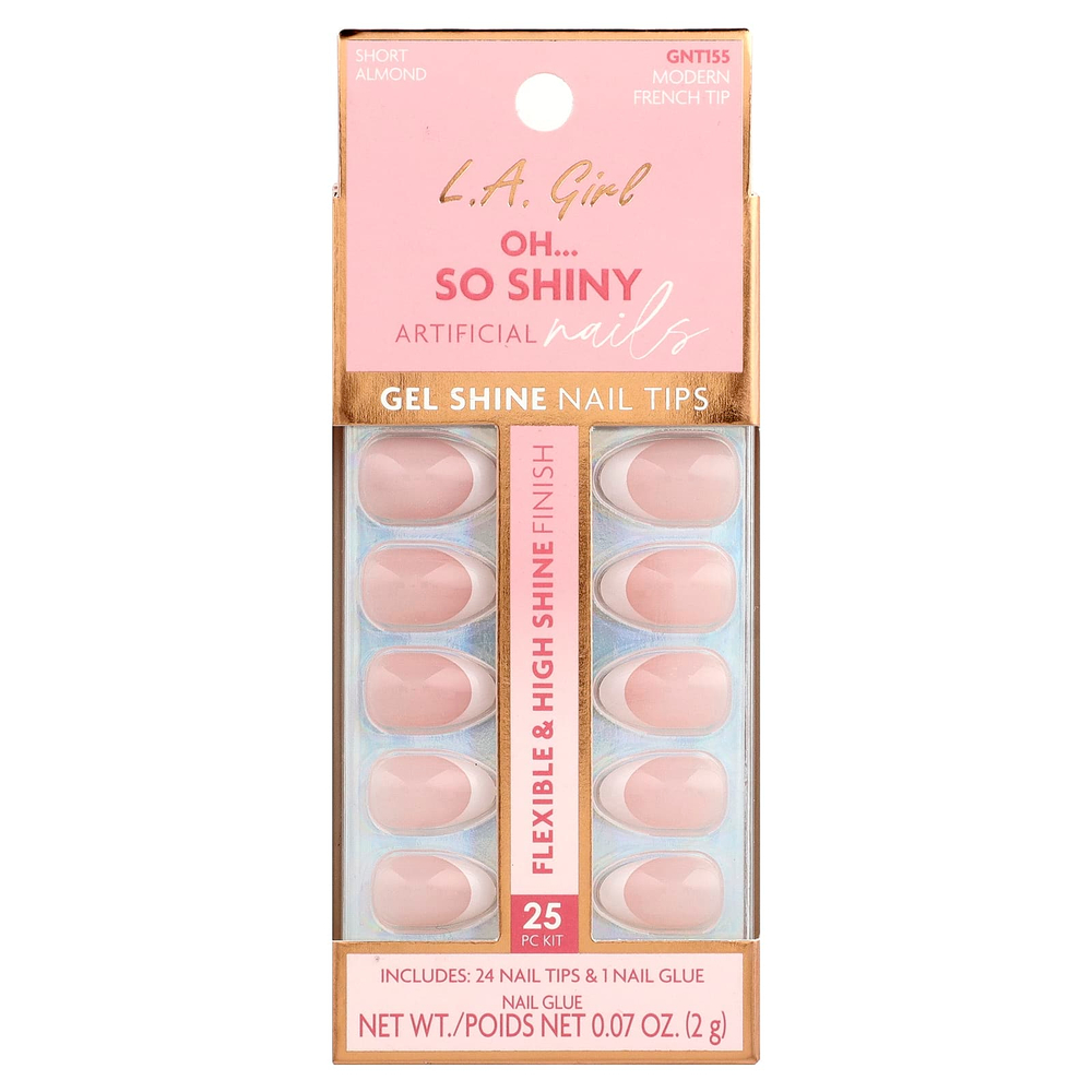 L.A. Girl, Oh So Shiny, искусственные ногти, гелевые типсы для сияния ногтей, GNT155, современный френч, набор из 25 предметов