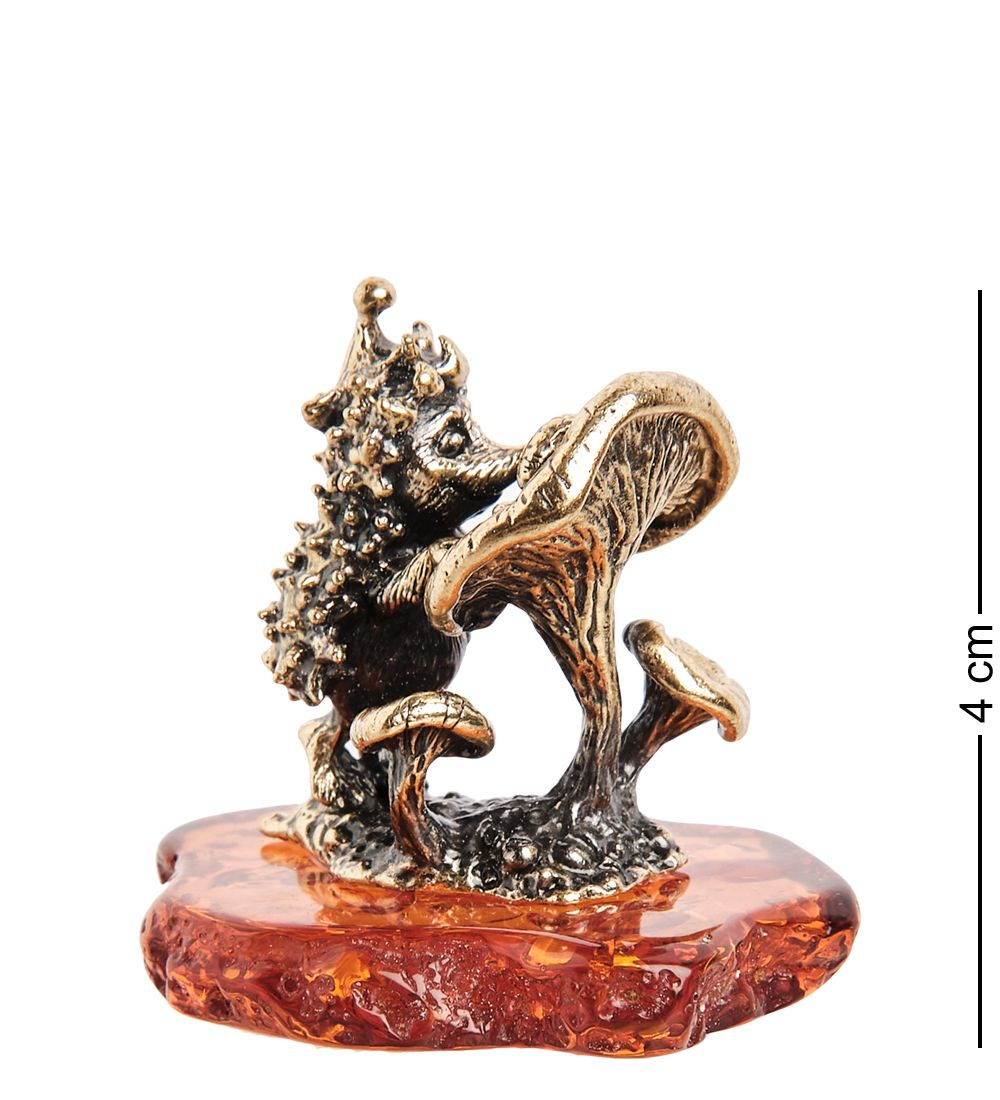 Народные промыслы AM-2249 Фигурка «Ежик с грибами» (латунь, янтарь)