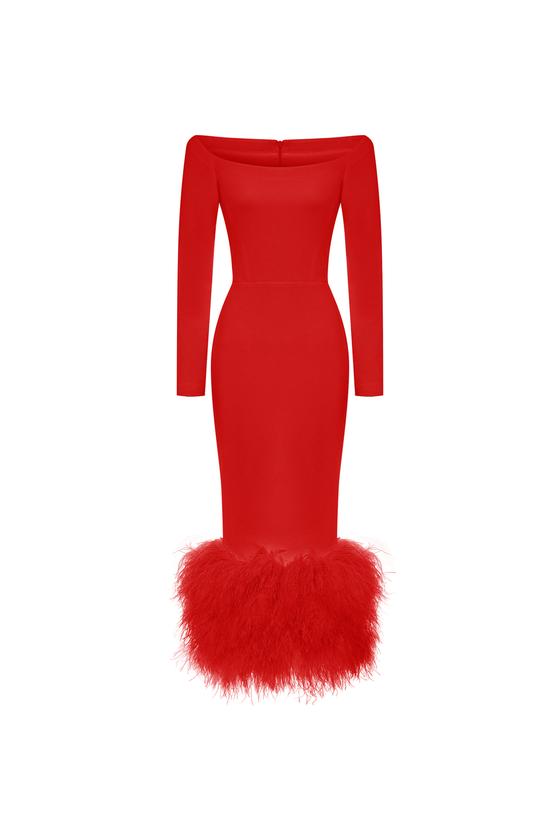 Платье миди удлиненное из крепа с бахромой