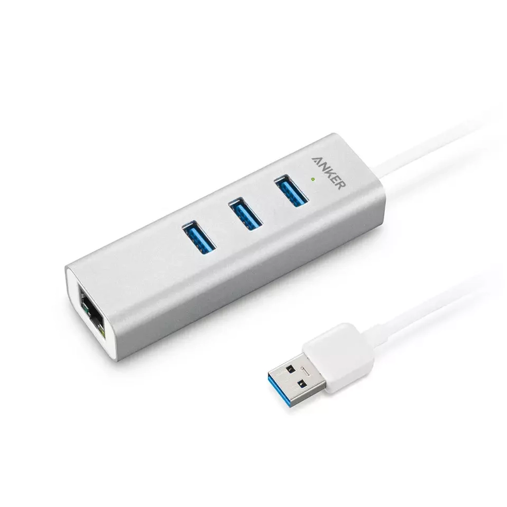 USB-концентратор Anker Aluminum 3-Port USB 3.0 and Ethernet Hub, цвет Серебристый