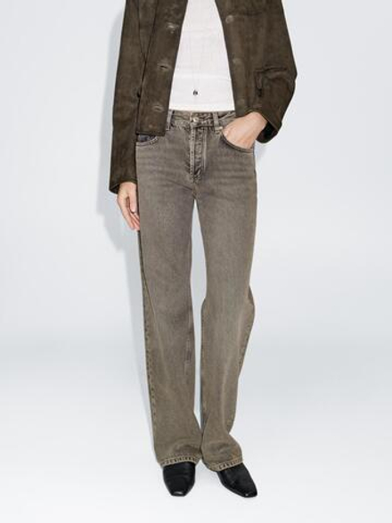Massimo Dutti Джинсы со средней посадкой и широкими штанинами, серый