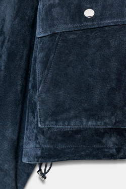 ZARA КУРТКА-БОМБЕР ИЗ 100% КОЖИ, МОРСКОЙ СИНИЙ