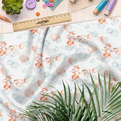 Ткань поплин лисята акварельные