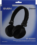 Наушники с микрофоном SVEN AP-B500MV <Black>(Bluetooth, беспроводные +  шнур  0.8м, Li-Ion)
