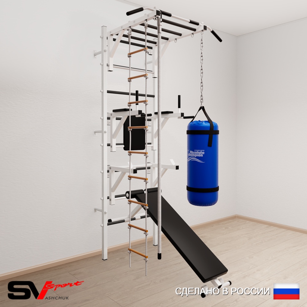 Шведская стенка Sv Sport усиленная 6652 (Турник рукоход/Брусья/Стойка/Скамья/Канат/Лестница/Цепь/Мешок 22кг)
