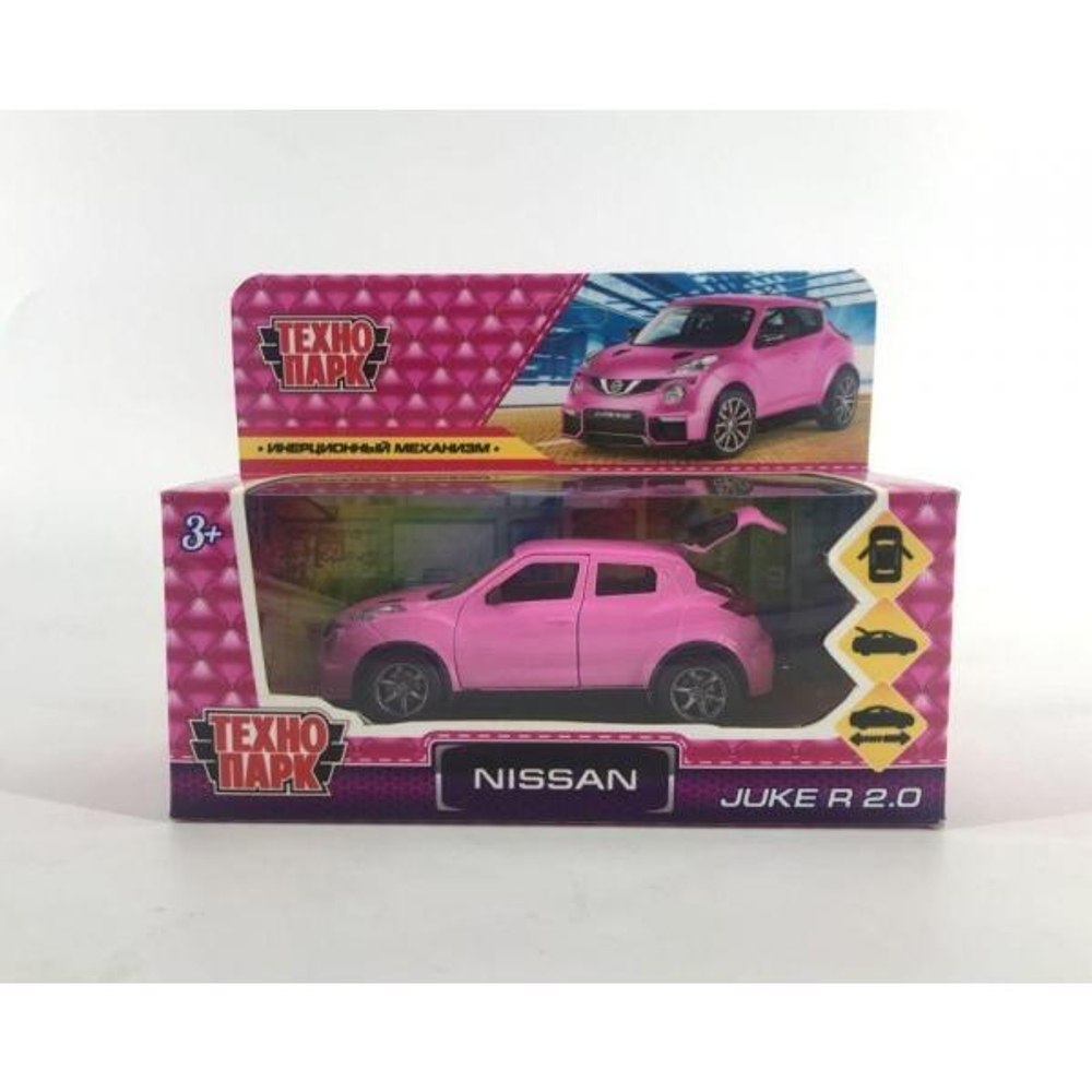 Модель ин. мет. "Nissan Juke-R 2.0" 12см, двер, багаж, розовый, коробка (Технопарк)