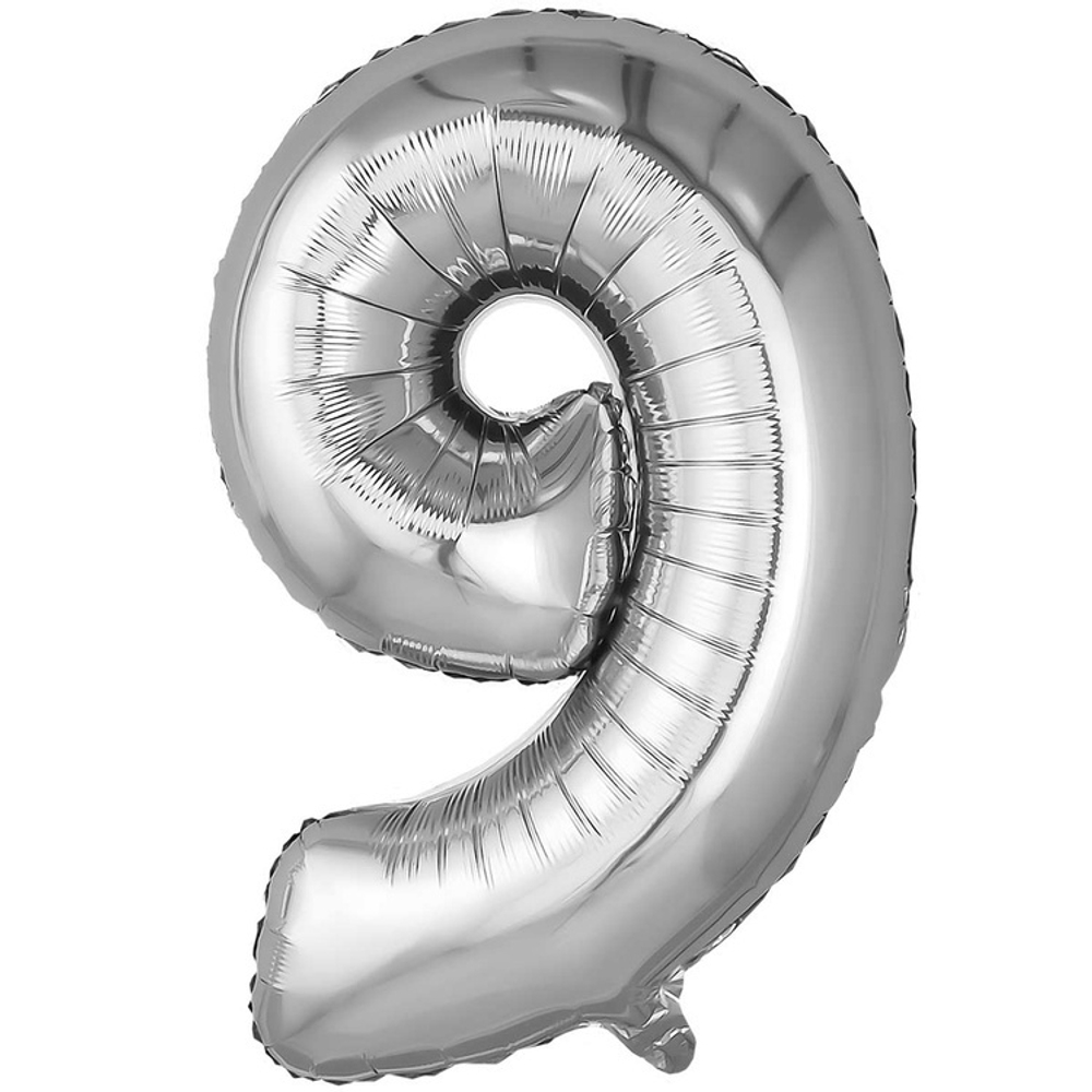 Шар ЦИФРА 9 Металлик Silver 32" 81 см