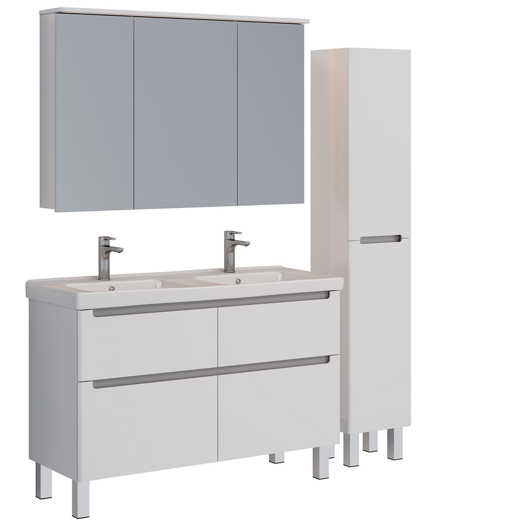 Шкаф зеркальный Lemark ZENON 120х80 см 3-х дверный, с козырьком-подсветкой, с розеткой, цвет корпуса: белый глянец