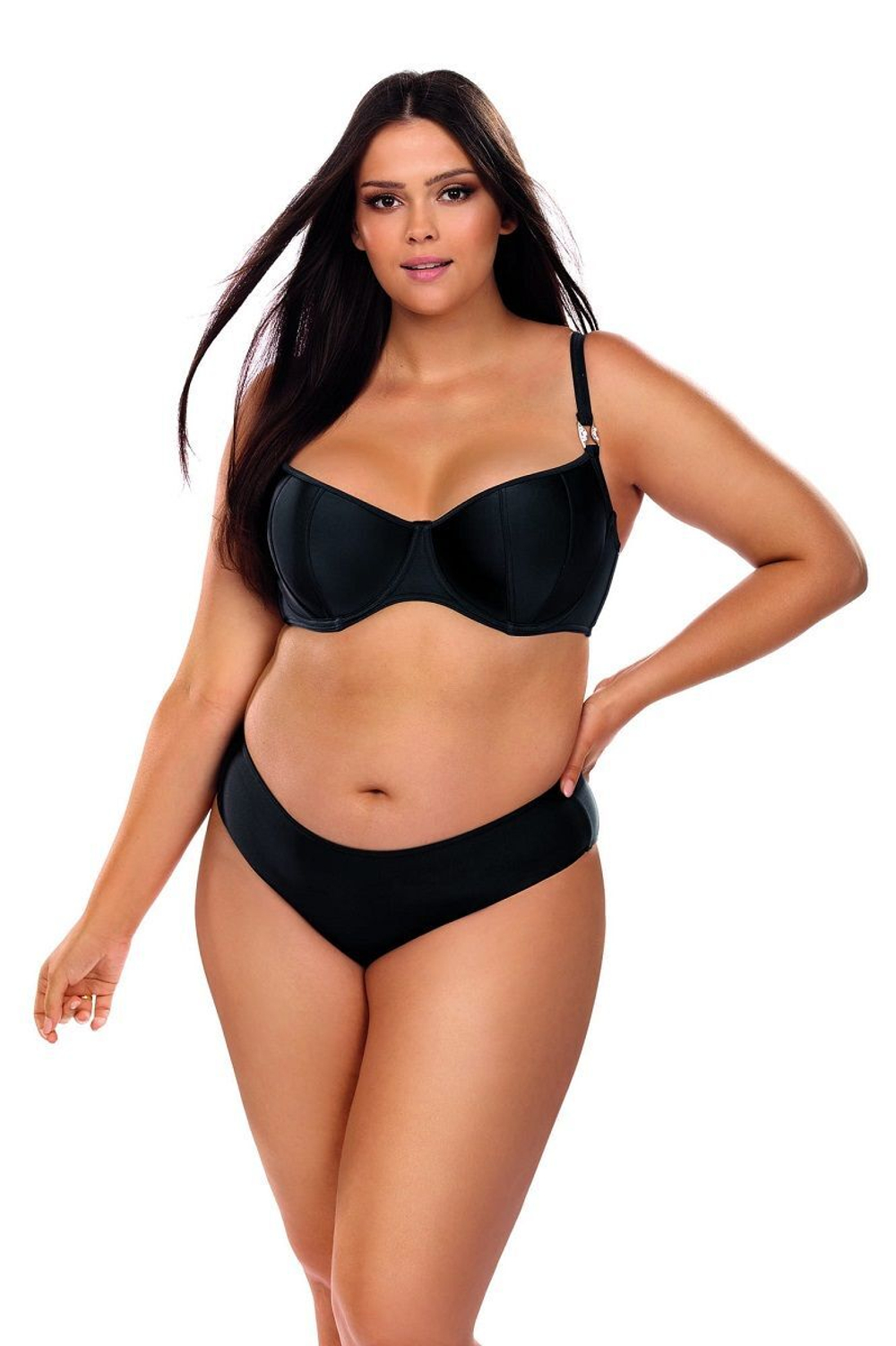 Элегантный раздельный купальник с чашками на тонком поролоне (Размер: 75G/38) (Цвет: черный)