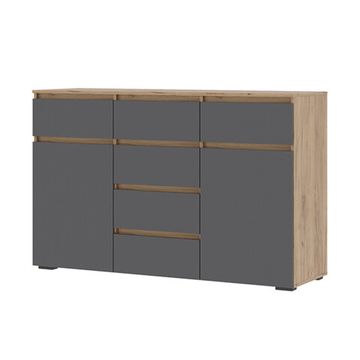 ХЕЛЕН КМ 05 Комод 6 ящиковФасад СЕРЫЙ ГРАФИТ 0162/Корпус ДУБ КРАФТ ЗОЛОТО