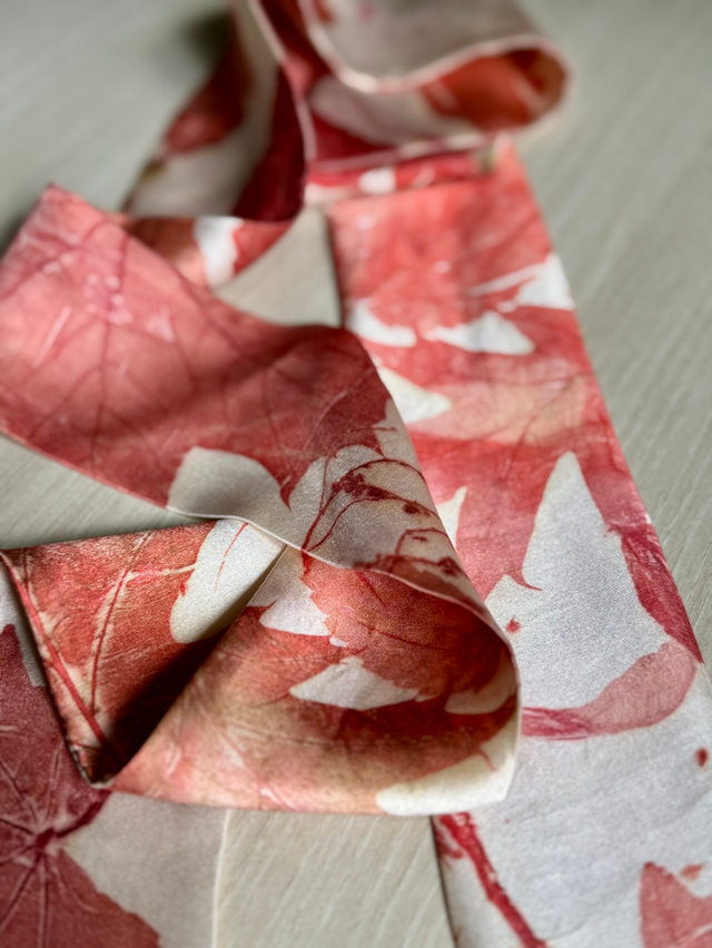 Лента твилли «Языки пламени», шелк, экопринт