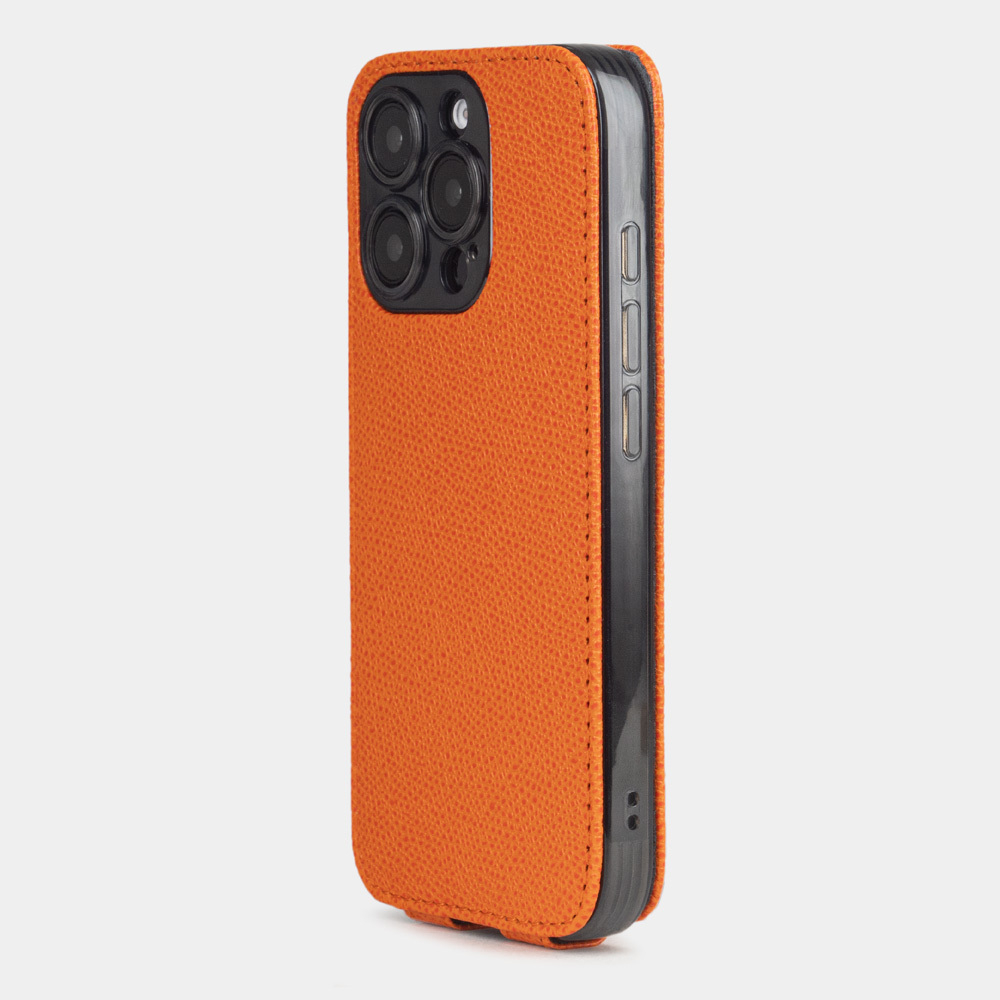 Чехол iPhone 16 Pro Max натуральная кожа сафьяно, оранжевого цвета