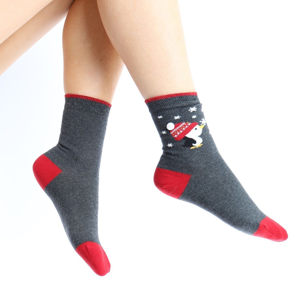 Хлопковые носки с веселым пингвином Christmas Socks (Размер: S-M-L) (Цвет: серый)