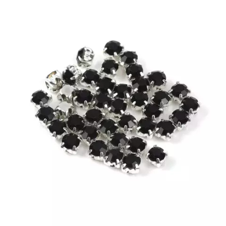 Стразы пришивные в цапах стекло TBY цв.черный 4 мм, 72шт.