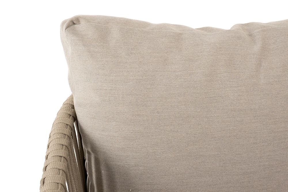 "Мальорка" диван 3-местный плетеный из роупа, основание дуб, роуп серо-коричневый 23мм, ткань бежевая 15052