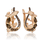Серьги «Ящерицы» с английским замком из красного золота с кварцем дымчатым