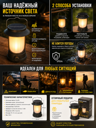 Фонарь туристический подвесной 2 режима, 19LED, аккумуляторная батарея 1200mAh USB LY17
