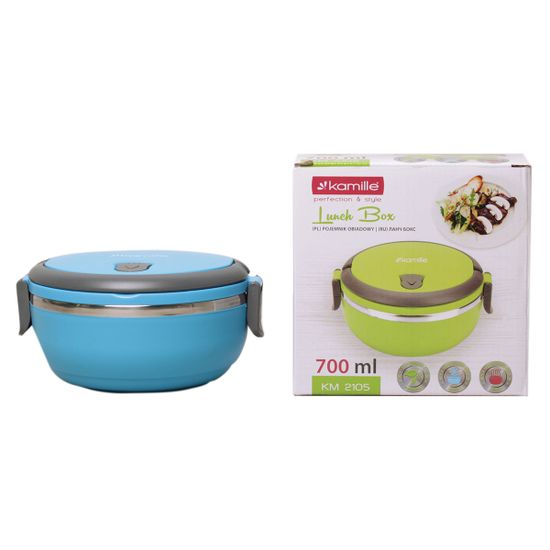 Ланч бокс 700 мл. круглый Kamille КМ-2105 (пластик, нержавеющая сталь)
