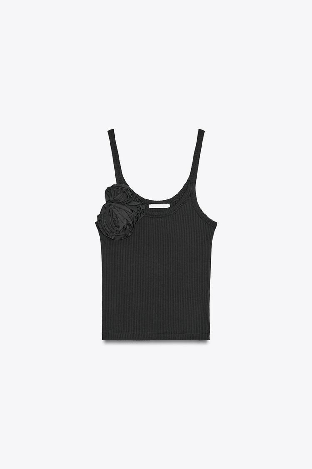 ZARA ТОП В РУБЧИК С ЦВЕТАМИ, ЧЕРНЫЙ