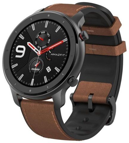 Часы Amazfit GTR 47mm aluminium case, leather strap (Черный/коричневый)