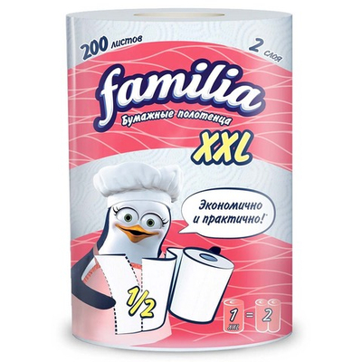 Полотенца бумажные в рулоне Familia XXL 2-х слойные 25 м белые 1/18