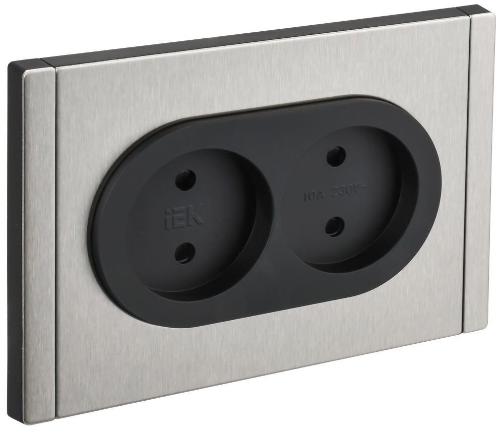 FORTE&PIANO Розетка 2-местная без заземления с защитными шторками безвинтовое крепление 10А FP725M металл никель IEK