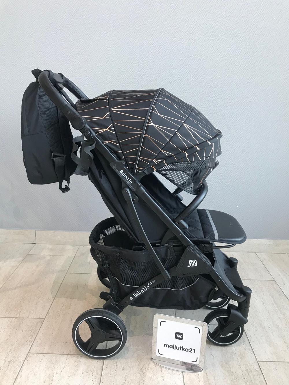 Коляска прогулочная Babalo 2024 Золотая полоска текстиль на черной раме