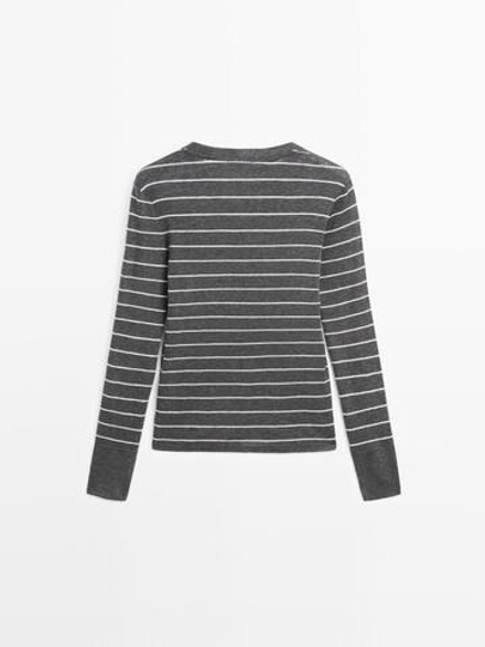 Massimo Dutti Легкая футболка в полоску с длинными рукавами, серый меланж