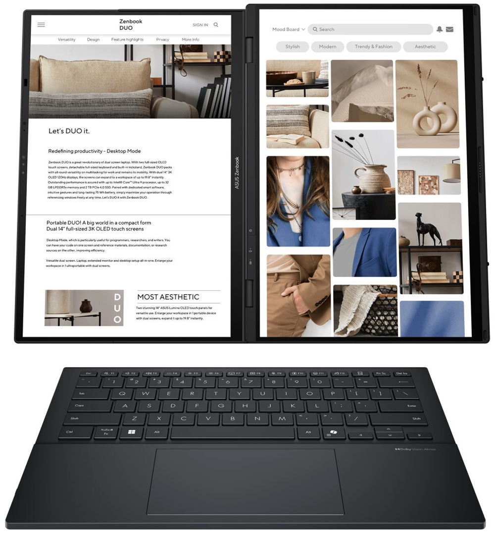 Ноутбук  ASUS Zenbook Duo UX8406CA-QL221W 14 ", Core Ultra 7, 16 Гб RAM, 1 Тб SSD, Arc graphics 140T, Темно-серый