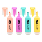 Маркер текстовыделитель Basir, в цветном корпусе, 13 см, разноцветные, пастельные, набор 4 шт