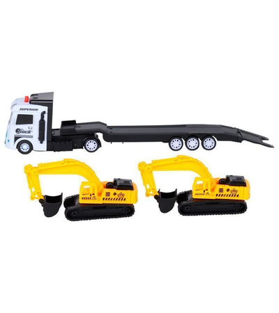 Машина AUTODRIVE Автовоз фрикционный белый со светом и звуком + 2 экскаватора, в/к 35*6,5*12 см