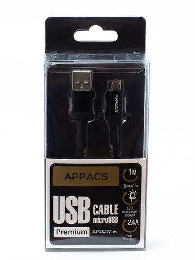 Кабель APPACS AP03217m, microUSB, 5V/2.4A, 1 метр