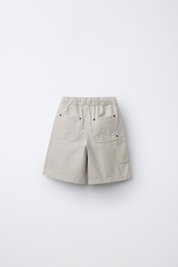 ZARA ШОРТЫ КАРПЕНТЕР С ВЫШИТЫМ ЛОГОТИПОМ, ЭКРЮ